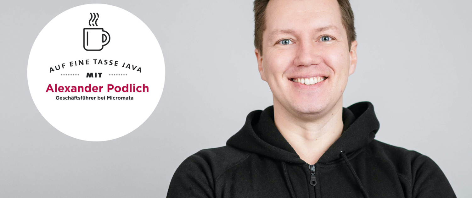Banner auf eine Tasse Java mit Micromata CEO Alex Podlich