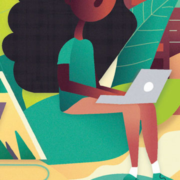 Cartoon Frau am Laptop