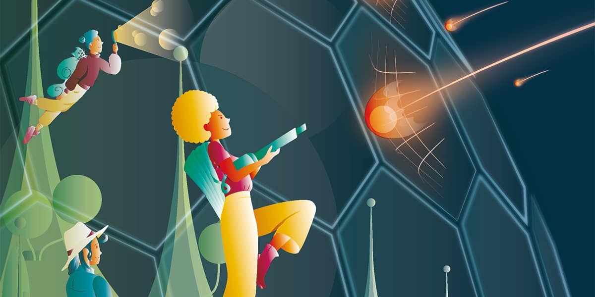 Cartoon Banner IT Security Helden bekämpfen Computervirus