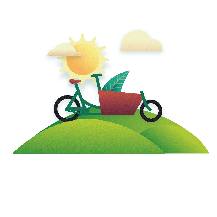 Illustration Lastenrad auf sonnigem Hügel