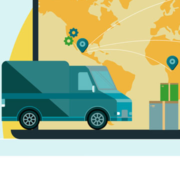 Supply Chain Grafik Lieferwagen vor Weltkarte