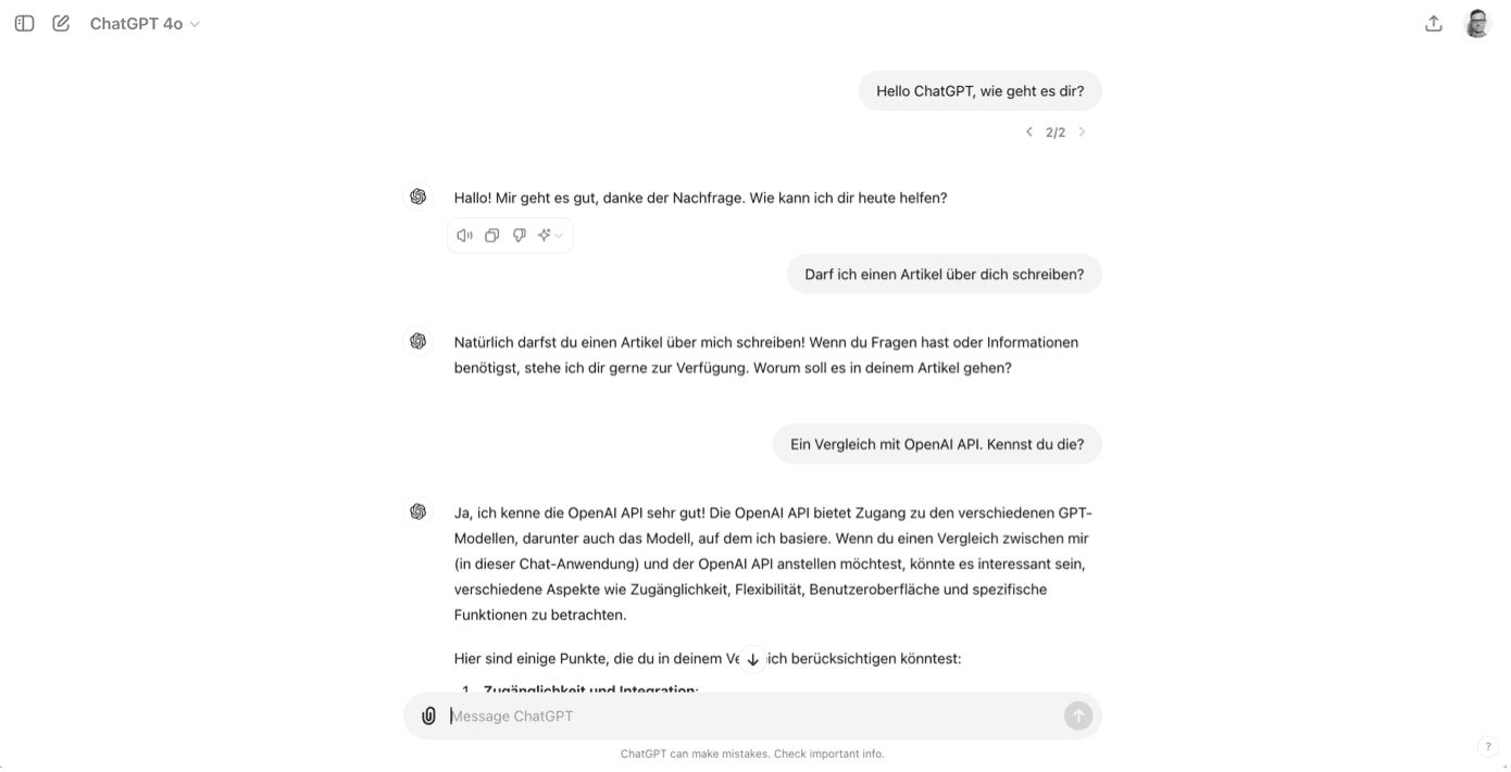 Screenshot eines Chats mit ChatGPT