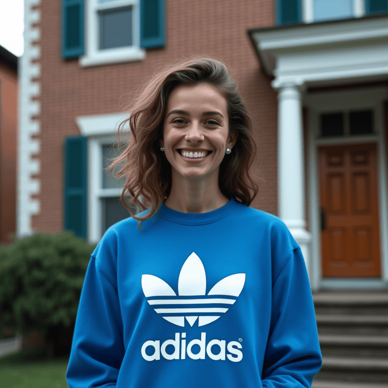 Mädchen in T-Shirt mit Adidas-Aufschrift, KI-generiert