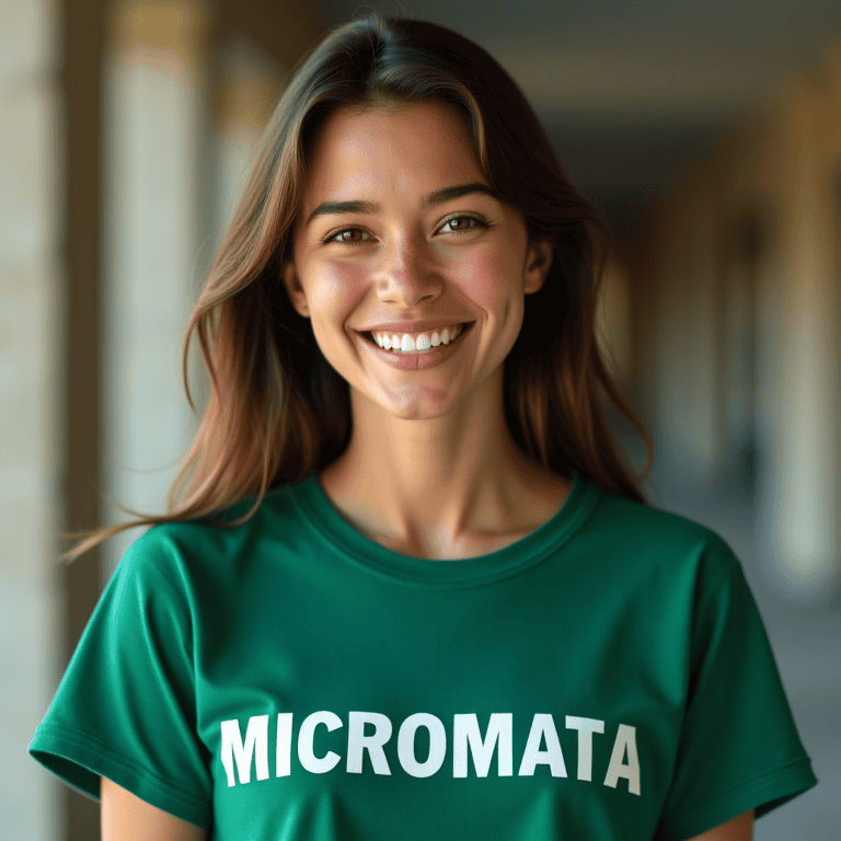 Mädchen in T-Shirt mit Micromata-Aufschrift, KI-generiert