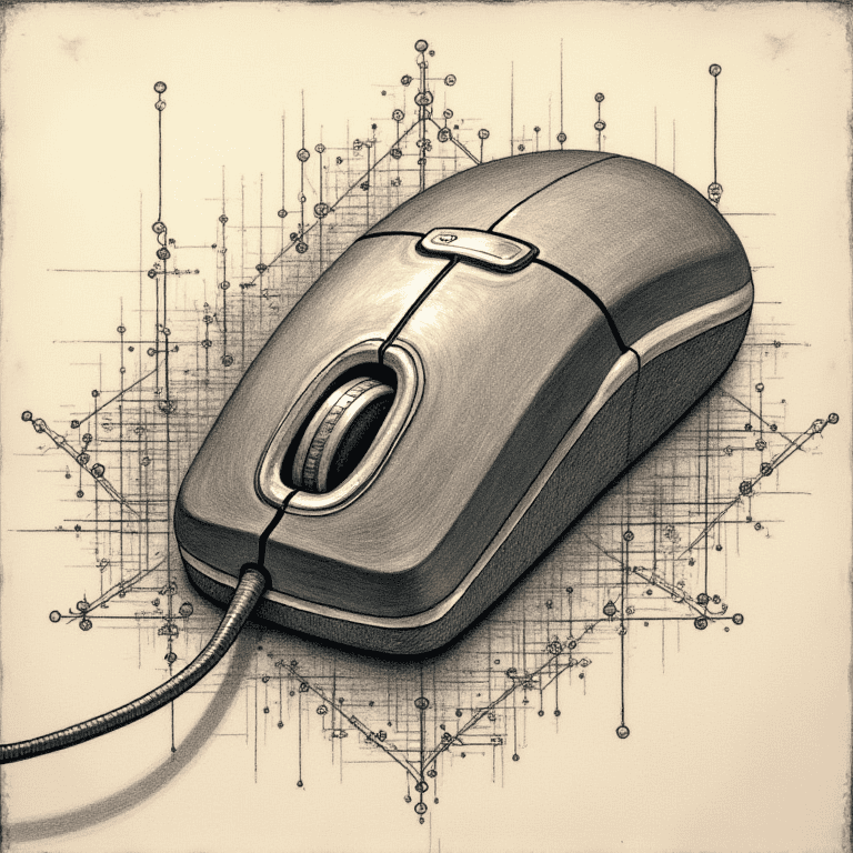 Computer-Maus im Zeichenstil, KI-generiert