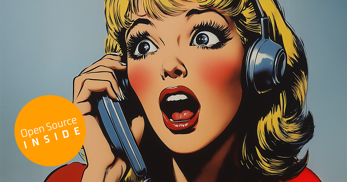 KI-generiertes Bild eines blonden Frauenkopfes mit Headset und Telefonhörer an den Ohren. Stil: Popart, Roy Lichtenstein