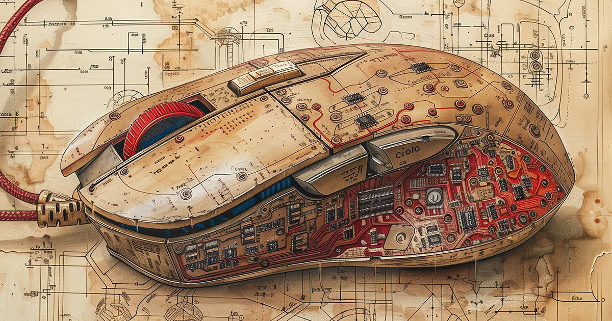 KI-generierte Zeichnung einer Computer-Maus. Stil: Leonardo da Vinci