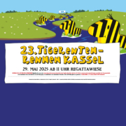 Plakatmotiv Tigerenten-Rennen 2025: Tigerenten schwimmen in einem Fluss