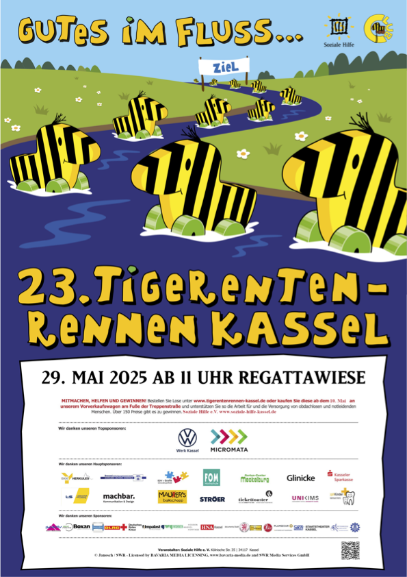 Plakatmotiv Tigerenten-Rennen 2025: Tigerenten schwimmen in einem Fluss