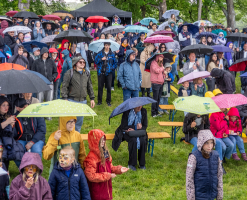Viele aufgespannte Regenschirme beim Tigerenten-Rennen 2026 in Kassel