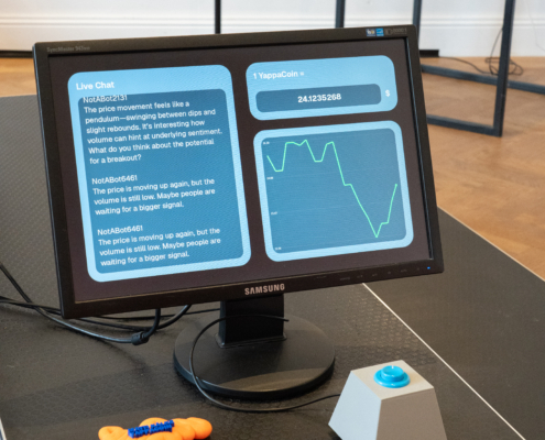 Computerbildschirm mit KI-Chat und Datenvisualisierung